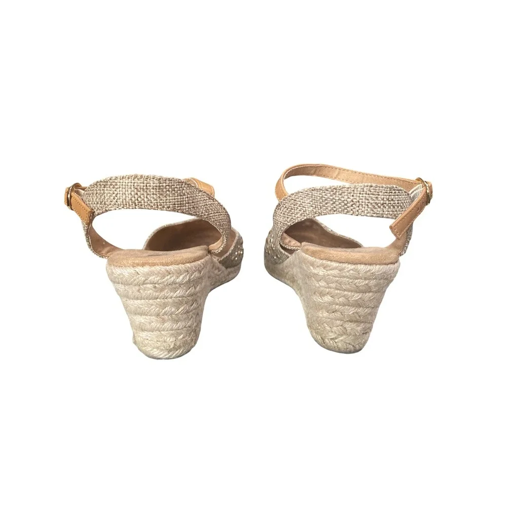 White Mountain Saltwater Gold Metallic Studded Espadrille Wedge Sandals Women 8M